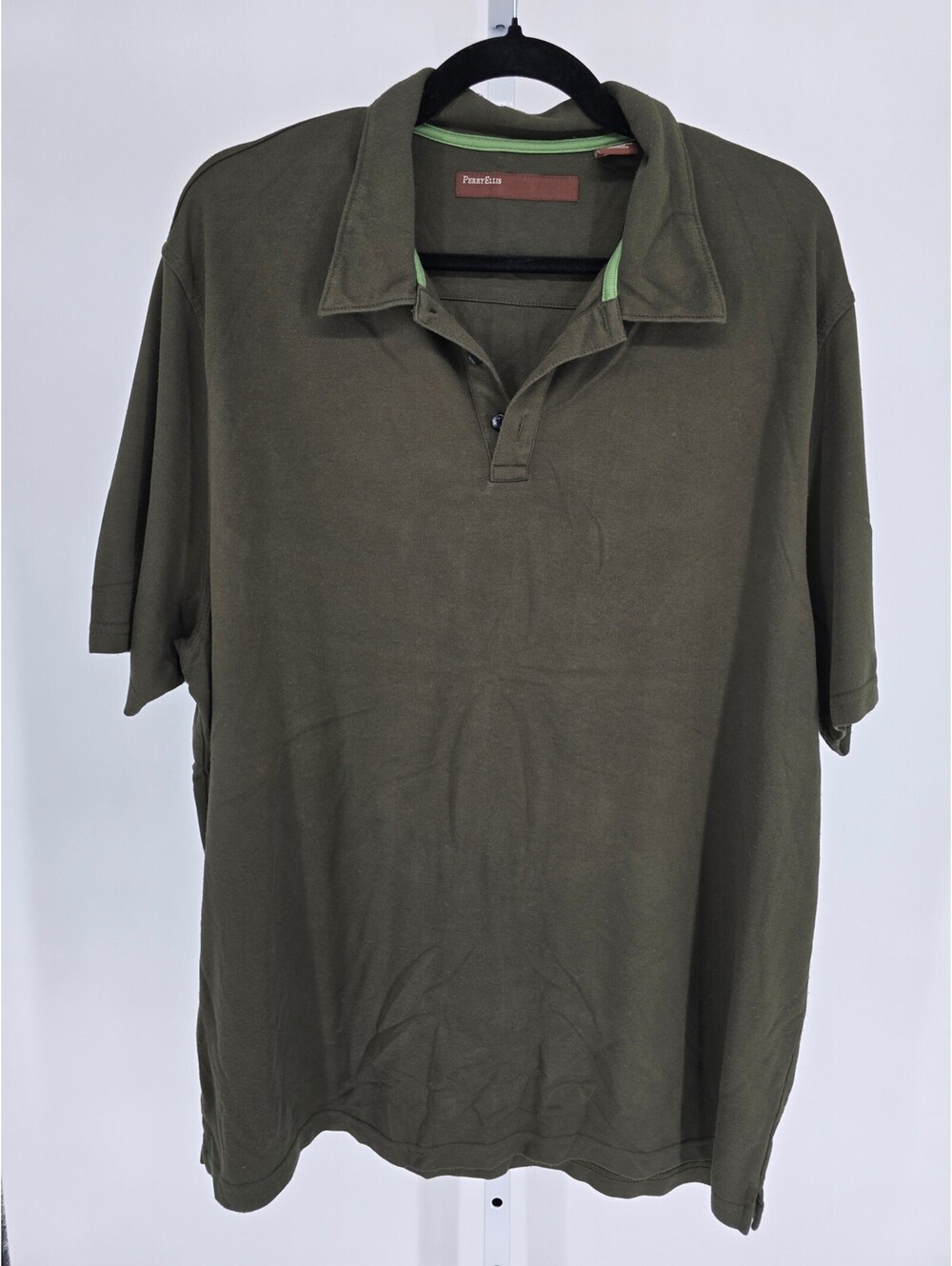 Perry Ellis Mens Sz XXL Short Sleeve Polo Shirt Olive Green Modal Blend
